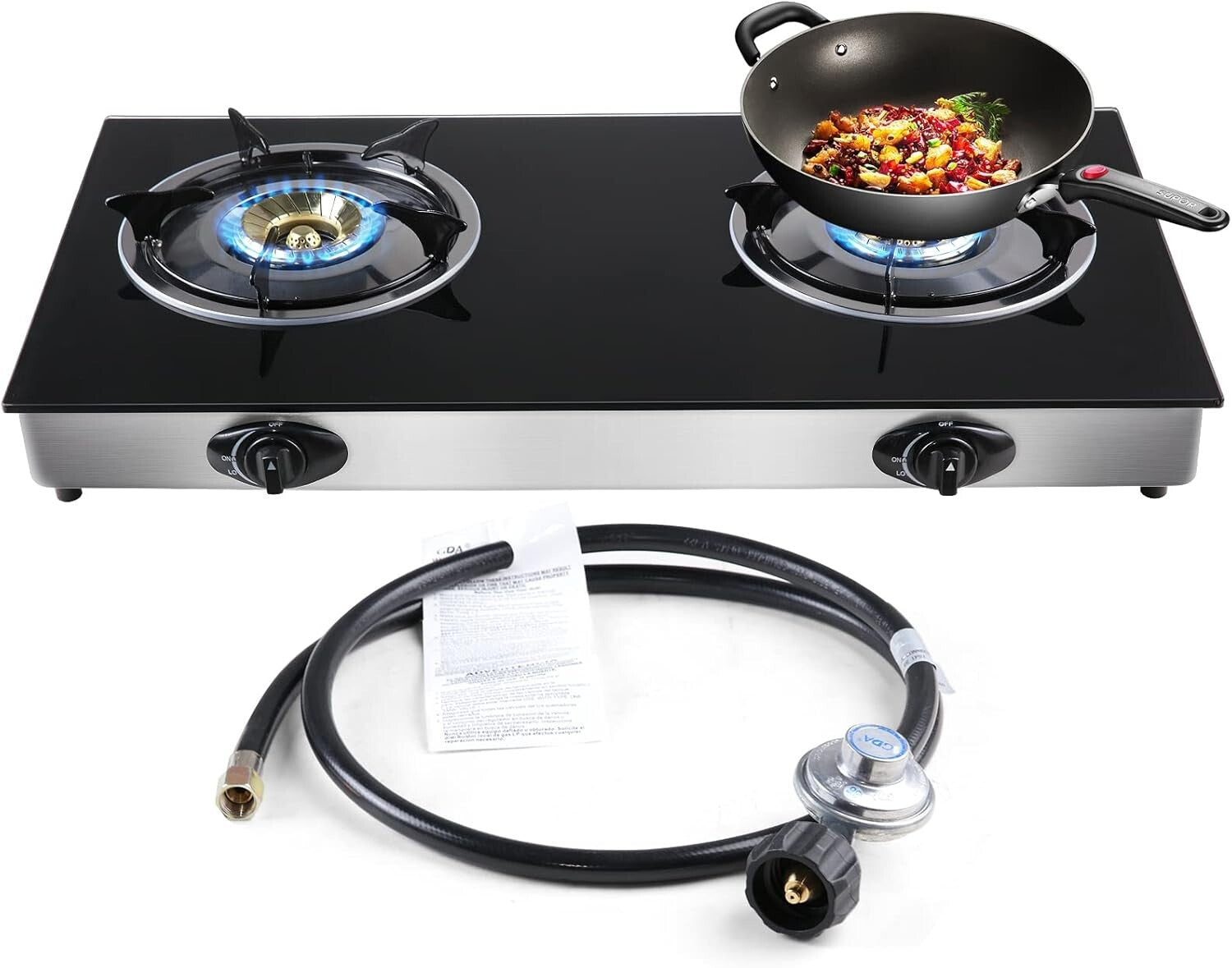 Tempered Glass 2 Burner Gas Stove with Auto Ignition - Perfect for Camping