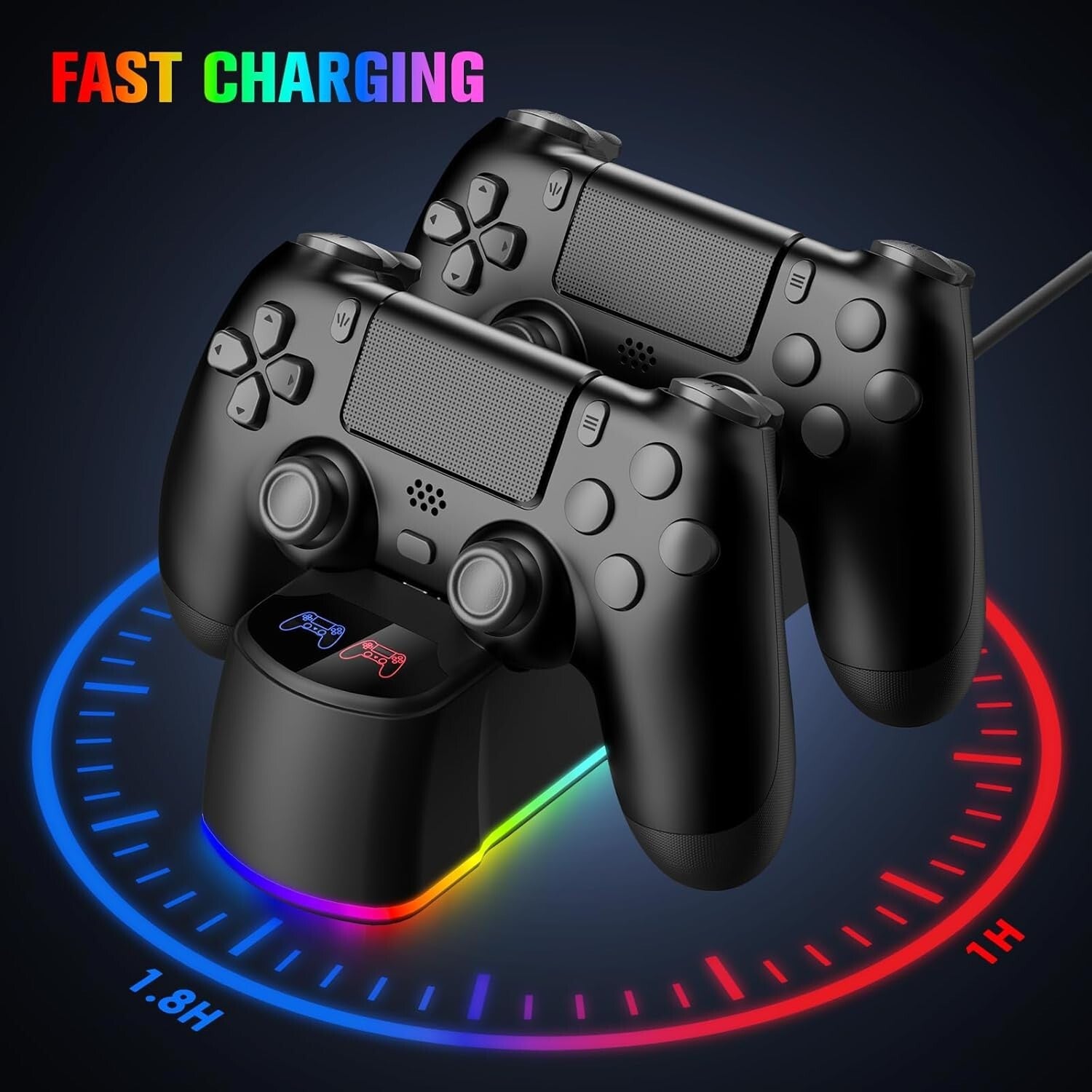 Wireless PS4 Controller 2 Pack with LED Charging Dock Station - Gaming Must-Have