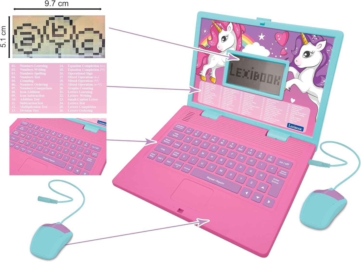 Engaging Unicorn Educational Laptop - Spanish & English with 124 Learning Games