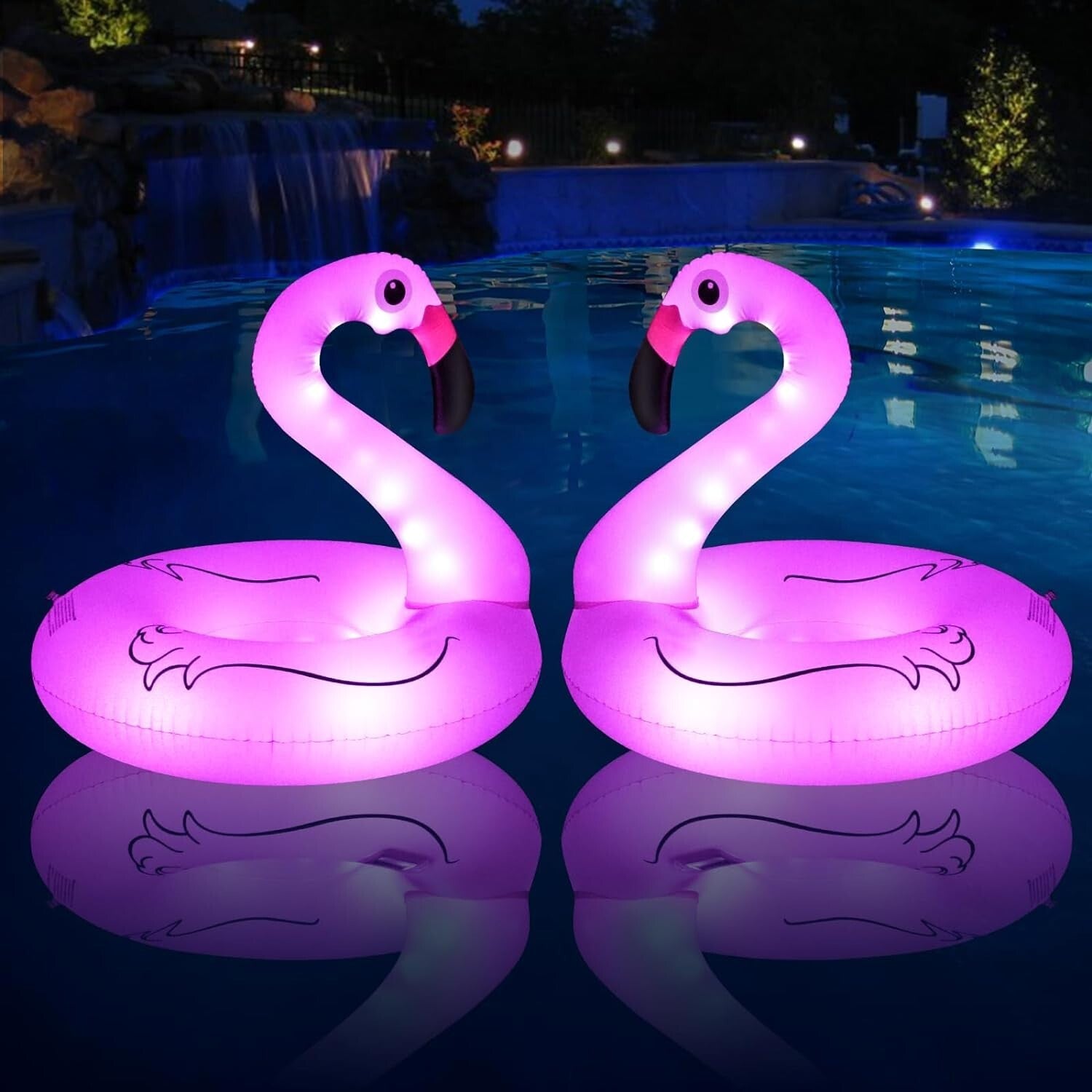 Extra Large Solar-Powered Flamingo Pool Float with LED Lights - 150 lbs Limit