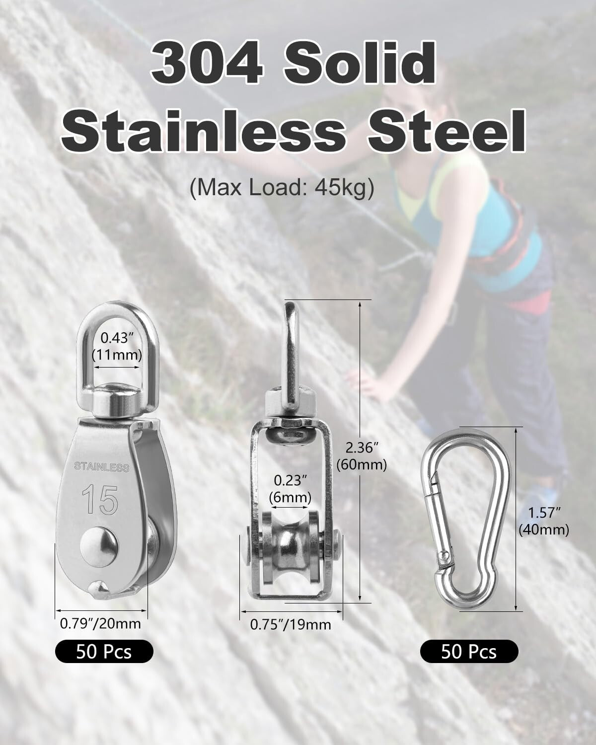 Premium 50 Pack M15 Pulleys with 360° Rotation - Ideal for Lifting and Rigging