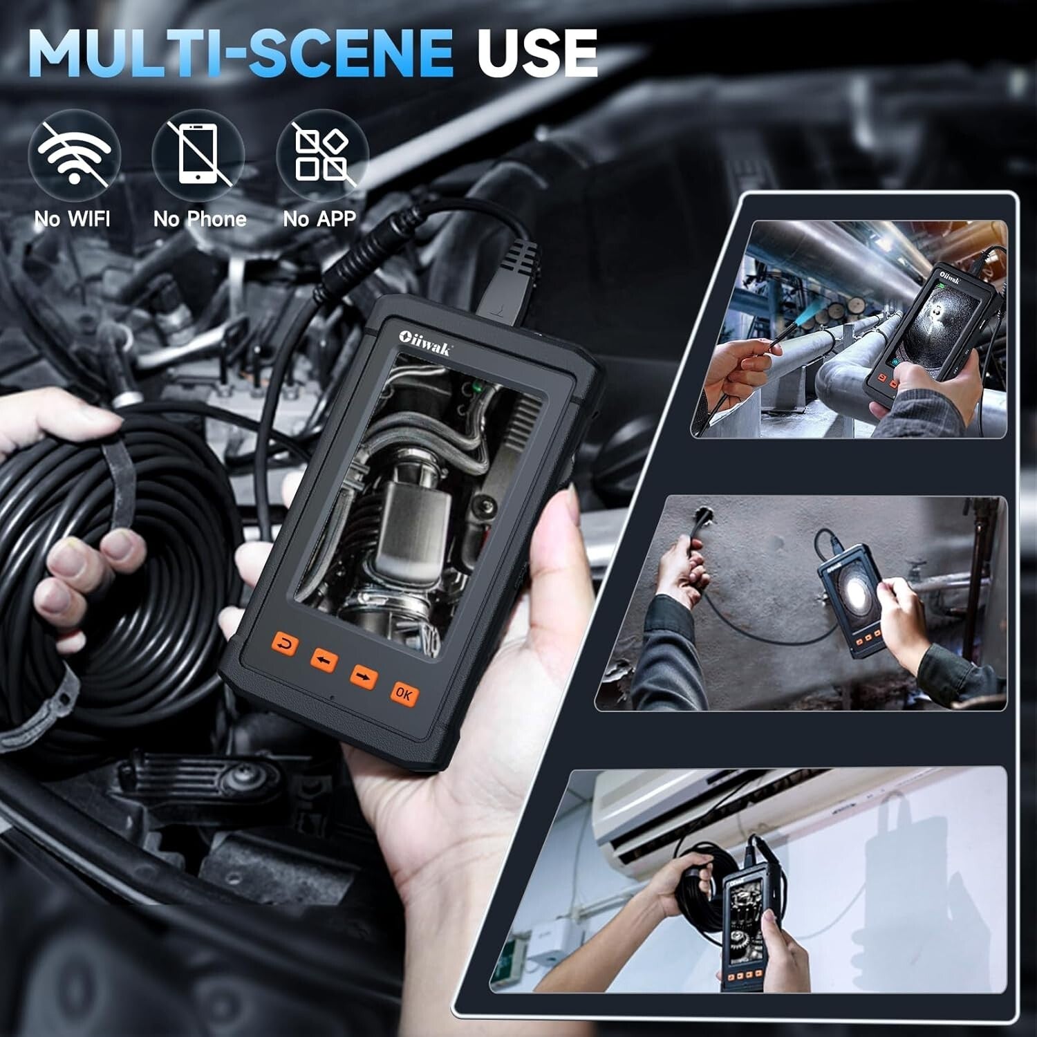 Waterproof Snake Borescope Camera - 4.3" IPS Screen for Pipe & Sewer Inspection