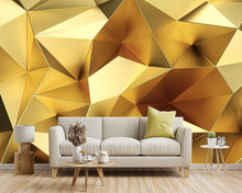 Load image into Gallery viewer, Large 137" x 96" Gold Geometry Wallpaper - Luxury Fabric Mural for Living Room