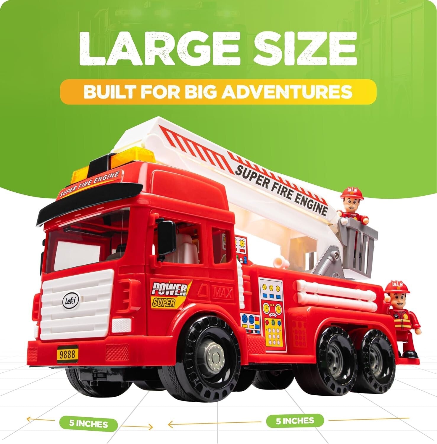 Durable Large Fire Truck with Opening Doors, Figures, and Educational Card Game