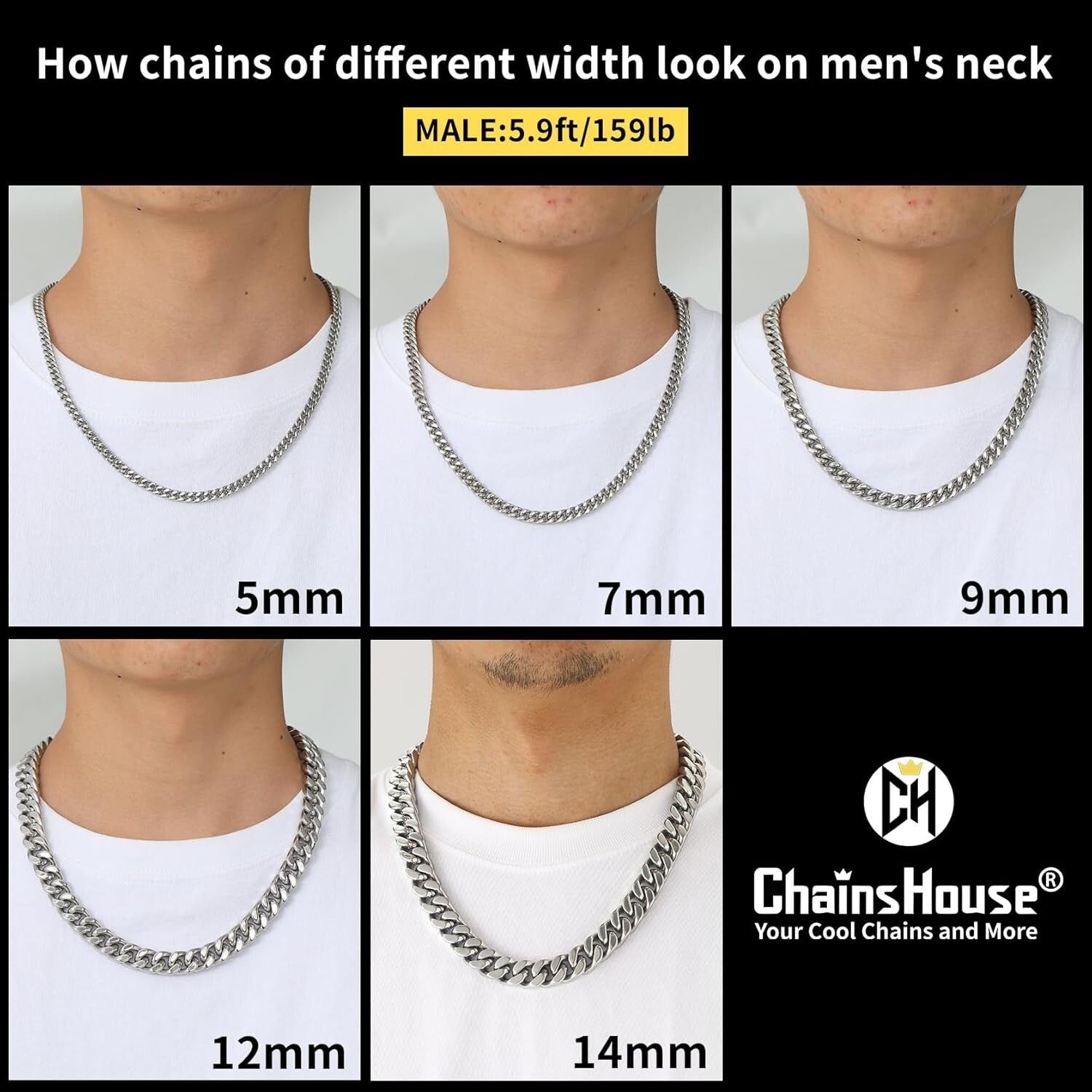 Men's Stainless Steel Cuban Link Chain - Hypoallergenic with Gift Box Included