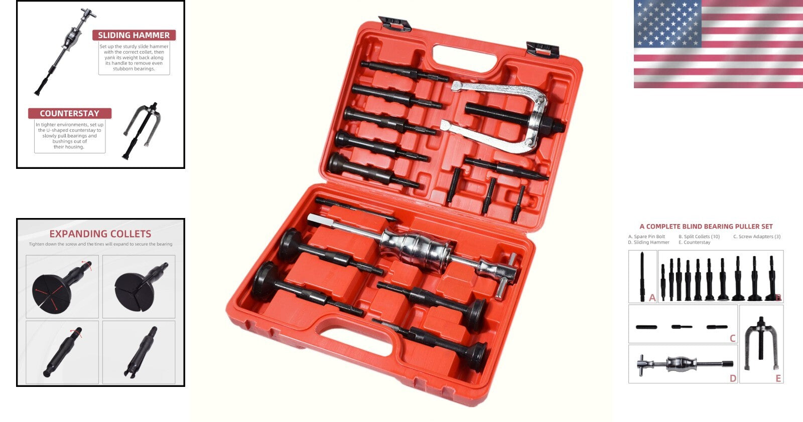 Chrome Molybdenum 16PCS Bearing Internal Extractor Tool Kit with Slide Hammer