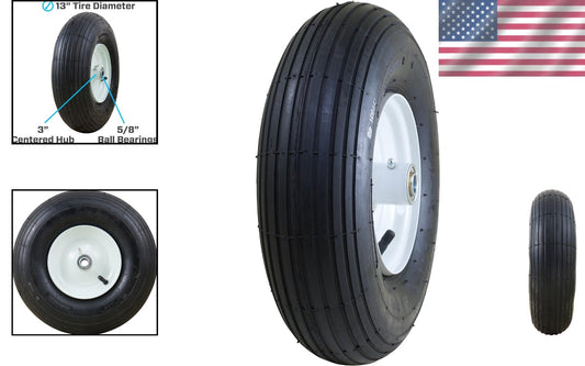 13 Inch Pneumatic Wheelbarrow Tire with 5/8 Ball Bearings for Year-Round Use