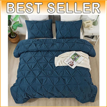 Load image into Gallery viewer, Luxurious California King Comforter Set, Navy Blue Pinch Pleat Design - 3 Pieces