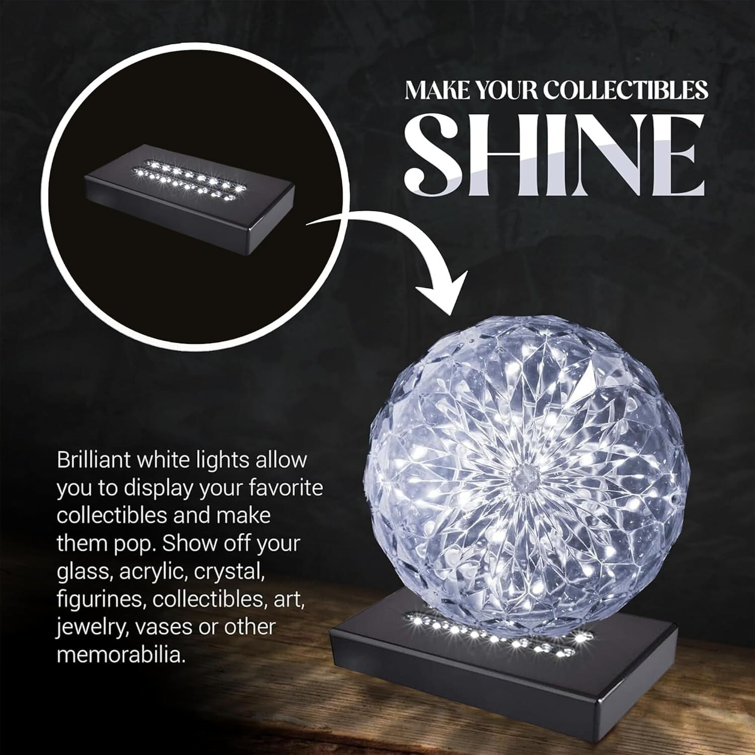 Sleek 16 LED Lighted Display Base for Showcasing Glass & Acrylic Collectibles
