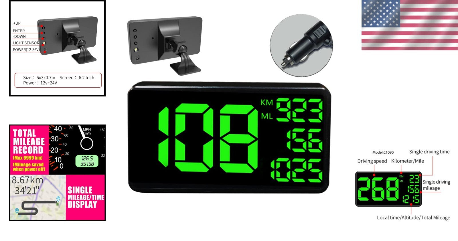 Digital Vehicle Odometer with 6.2 Inch Display and Overspeed Alarm for All Cars