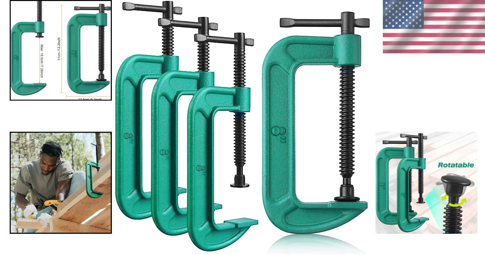 Durable 8-Inch G-Clamp Set for Woodworking & Automotive Projects - 4 Pack