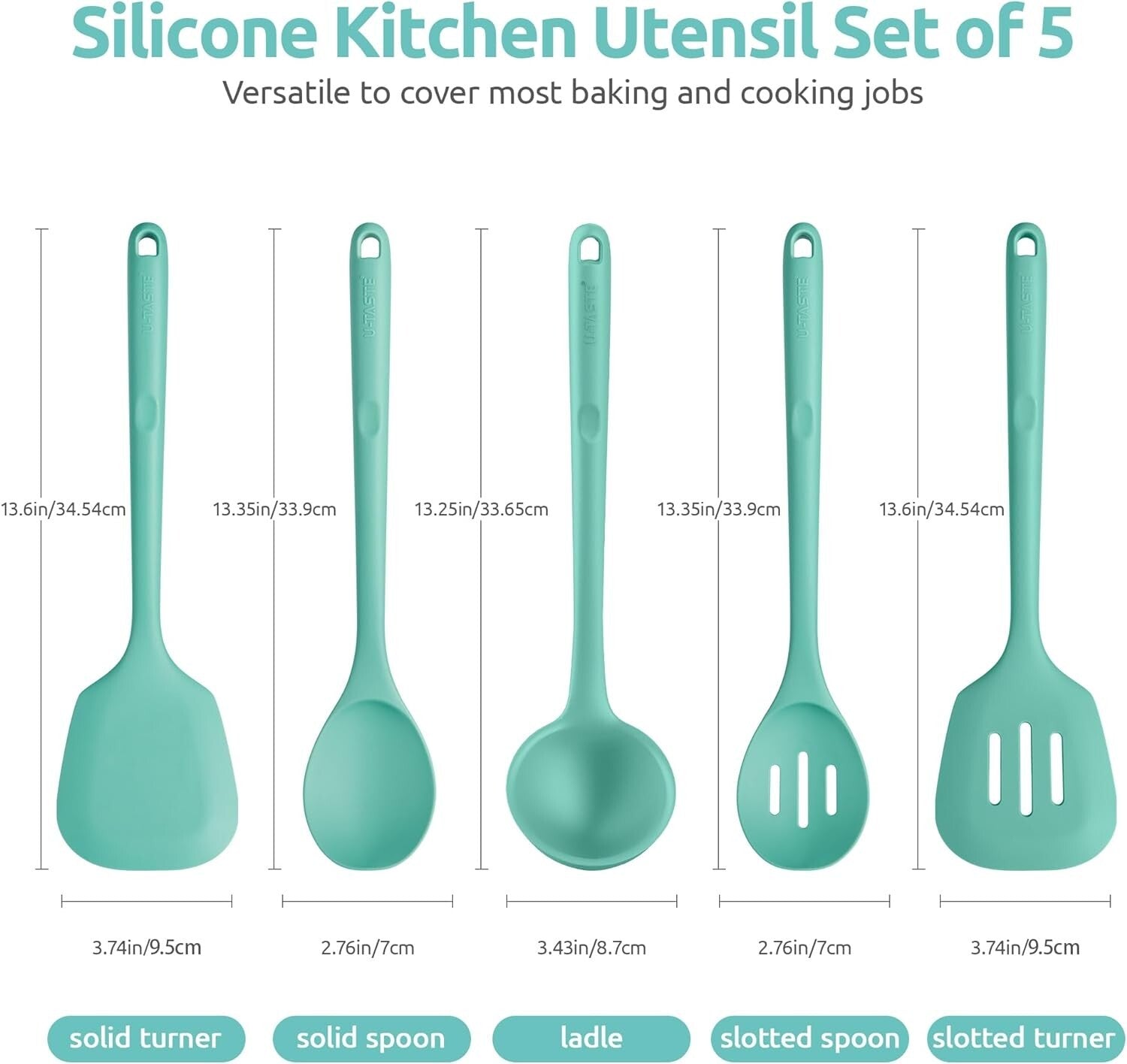 Extra Long 13.6" BPA-Free Silicone Cooking Tools Set - Dishwasher Safe 5-Piece