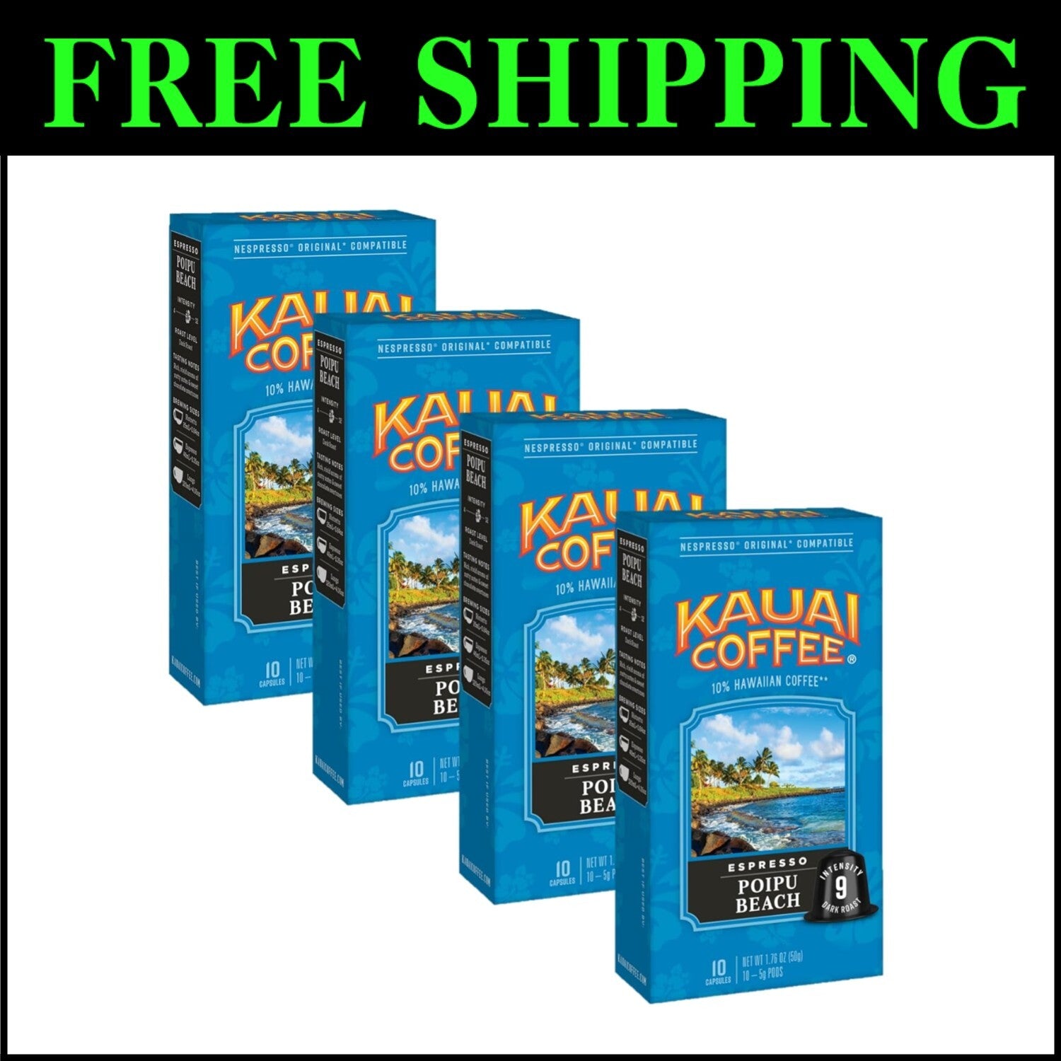 Hawaiian Dark Roast Espresso Capsules - Intensity 9 for Nespresso, 40 Pods