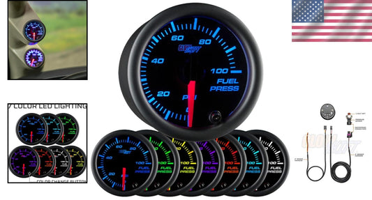 Versatile 100 PSI Fuel Pressure Gauge with Black Dial & 7 Custom Color Options