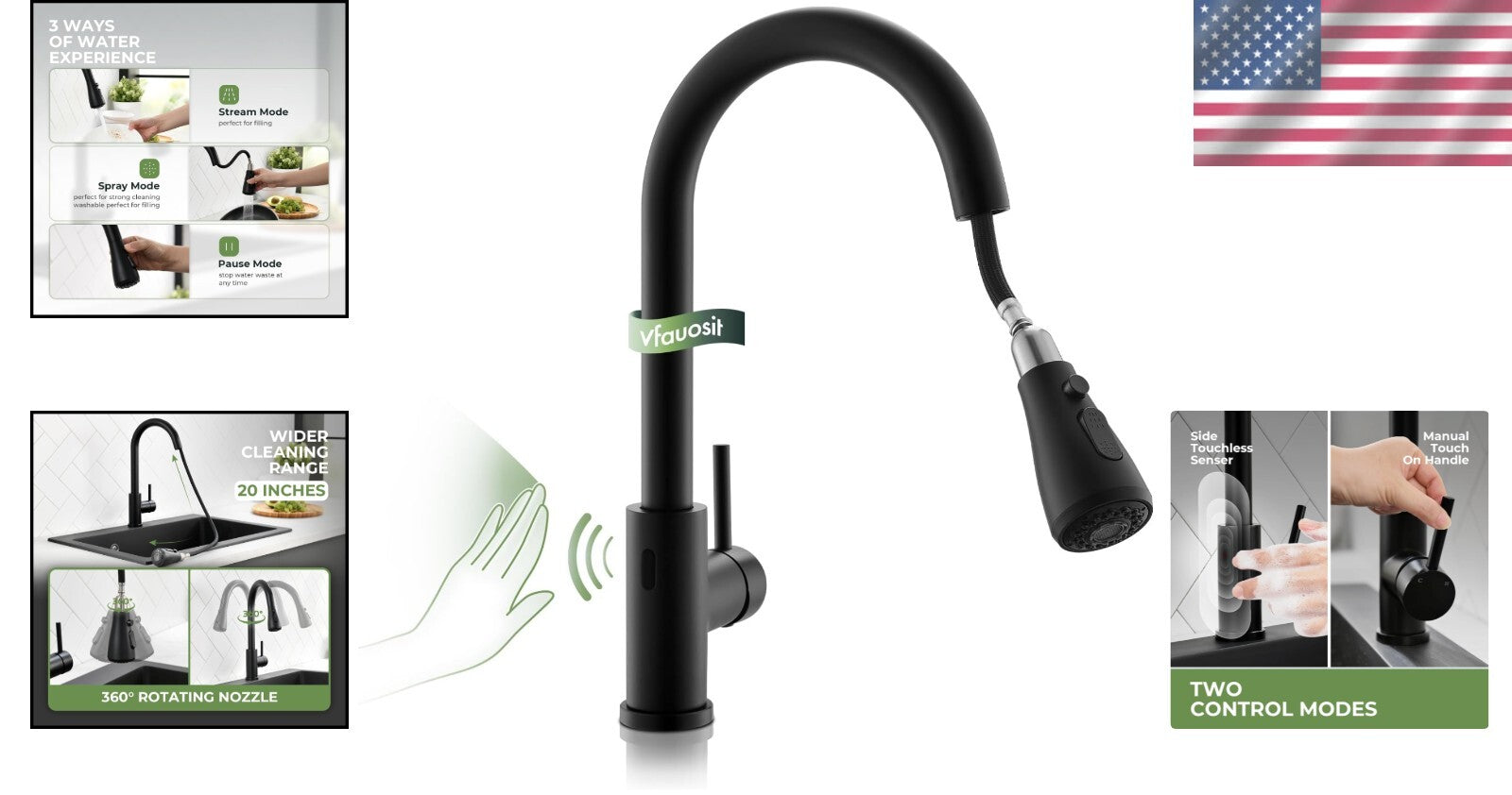Stainless Steel Touchless Faucet with Smart Motion Sensor - Elegant Matte Black