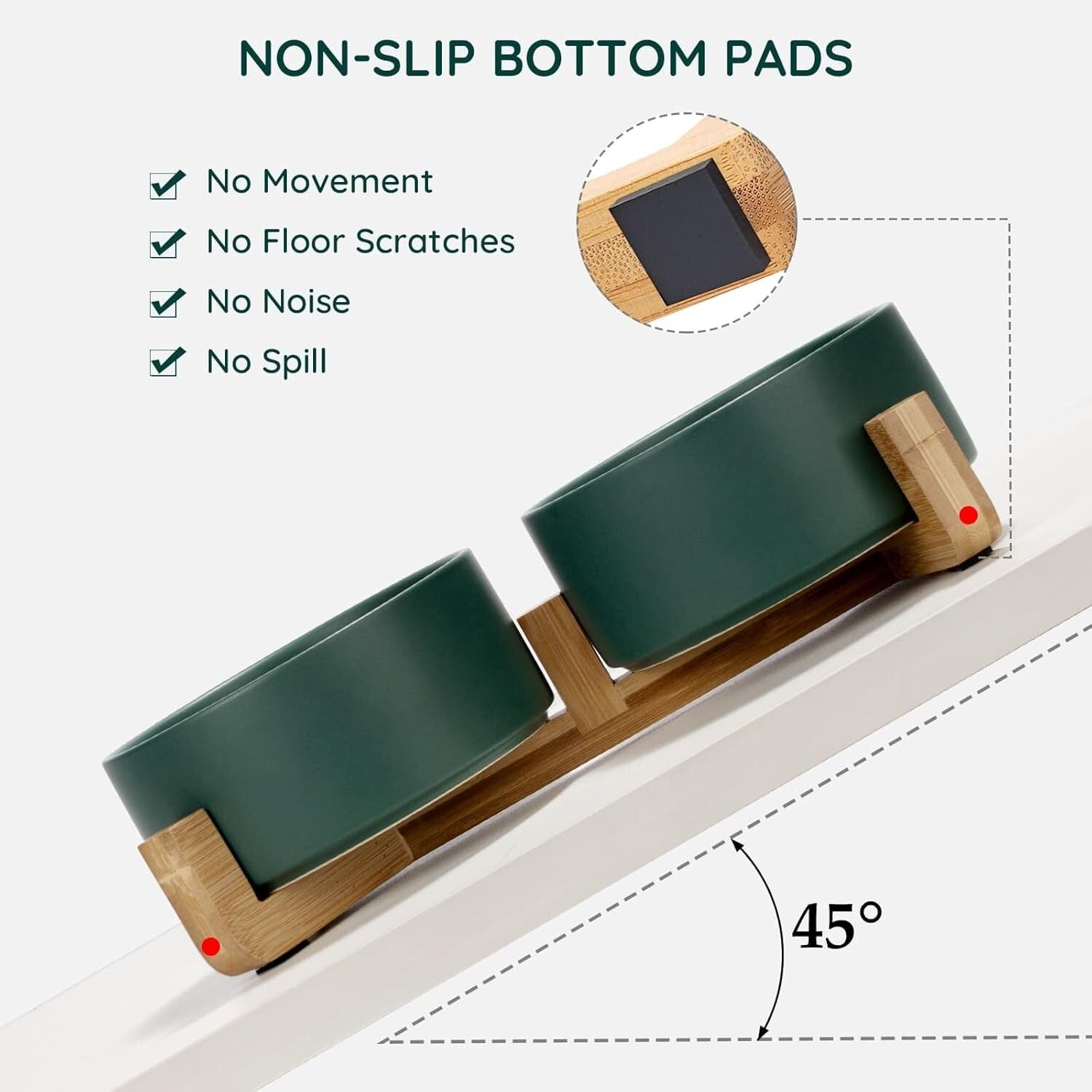 Elegant Ceramic Dog and Cat Bowl Set with Non-Slip Wooden Stand - 3.6 Cups