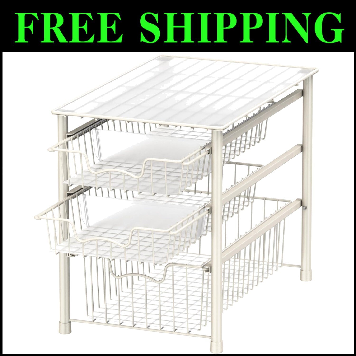 Stylish White 3-Tier Sliding Basket Drawer – Perfect for Maximizing Small Areas