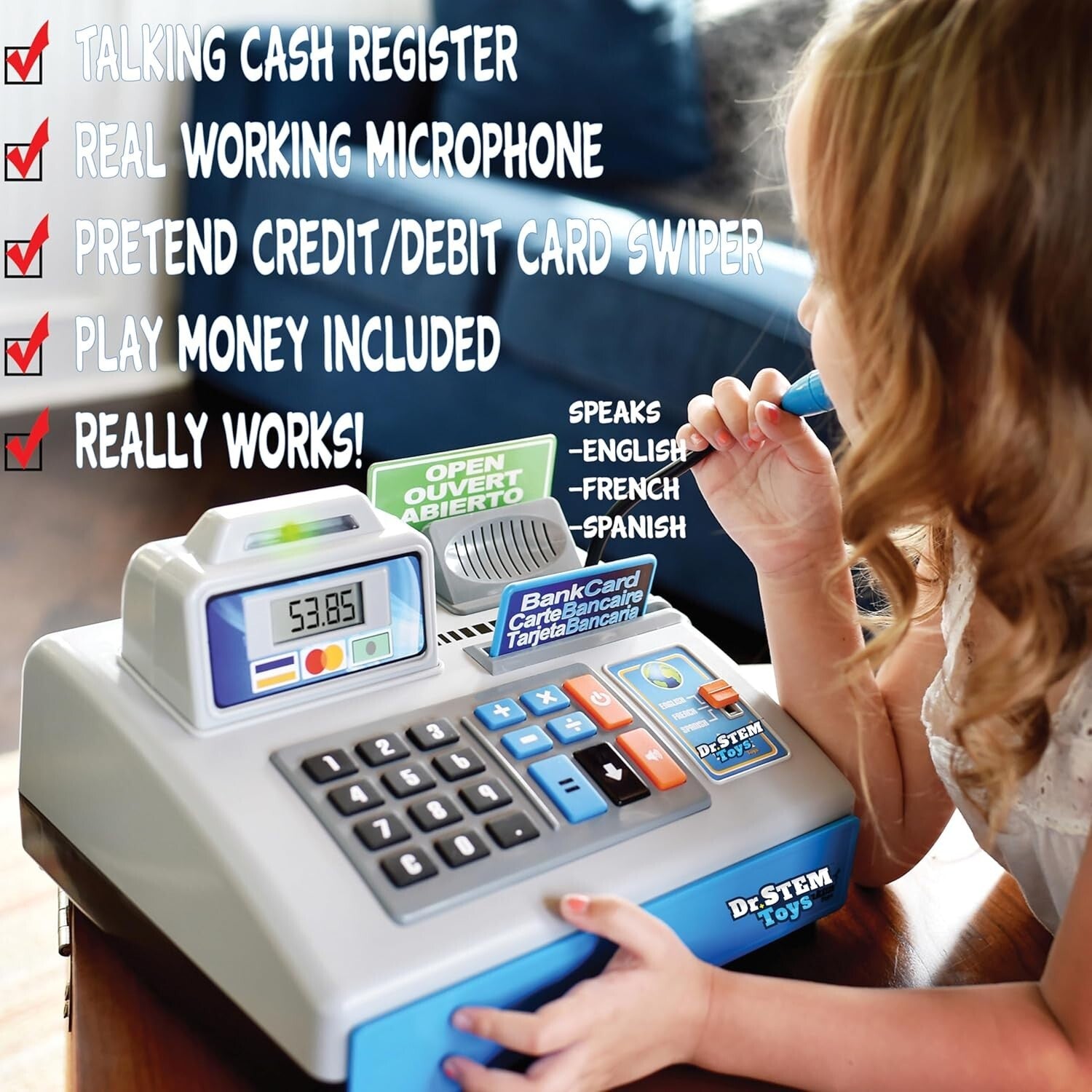 Durable Cash Register Play Set: 69 Pieces with Interactive Voice and Languages