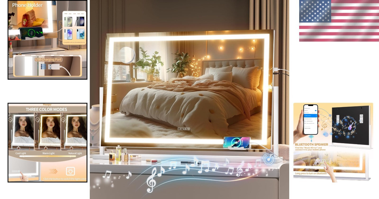 Dimmable 36x24 Vanity Mirror with 10X Magnification & Color Adjustable Lighting