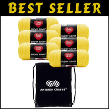 Load image into Gallery viewer, Super Saver 6-Skein Bright Yellow Acrylic Yarn with Portable Craft Project Bag