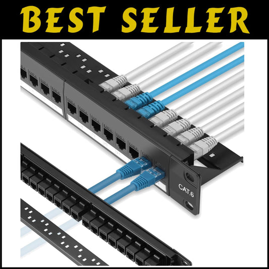 24-Port Cat6 Patch Panel with Pass-Thru Couplers - 10G High Speed Solution
