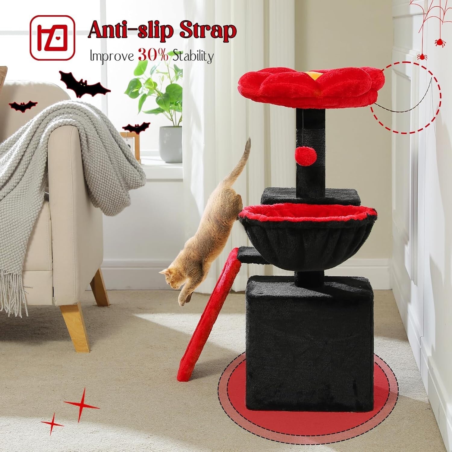 Multi-Level Indoor Cat Tree: Gothic Design with Hammock & Sisal Scratching Ramp