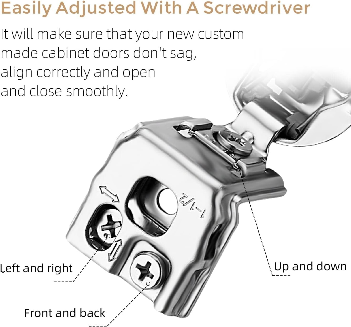 Adjustable 1-1/2 Inch Overlay Cabinet Hinges - 50 Soft Close Stainless Steel Set