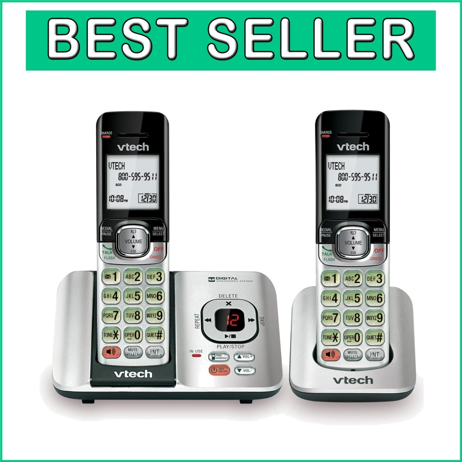 Caller ID & Call Waiting Cordless Phone System with 2 Handsets - Silver/Black