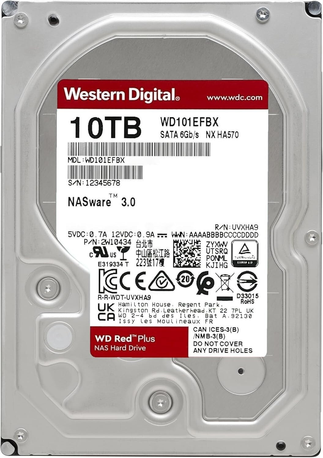 Reliable 10TB WD Red Plus Hard Drive - Designed for 24x7 NAS Performance