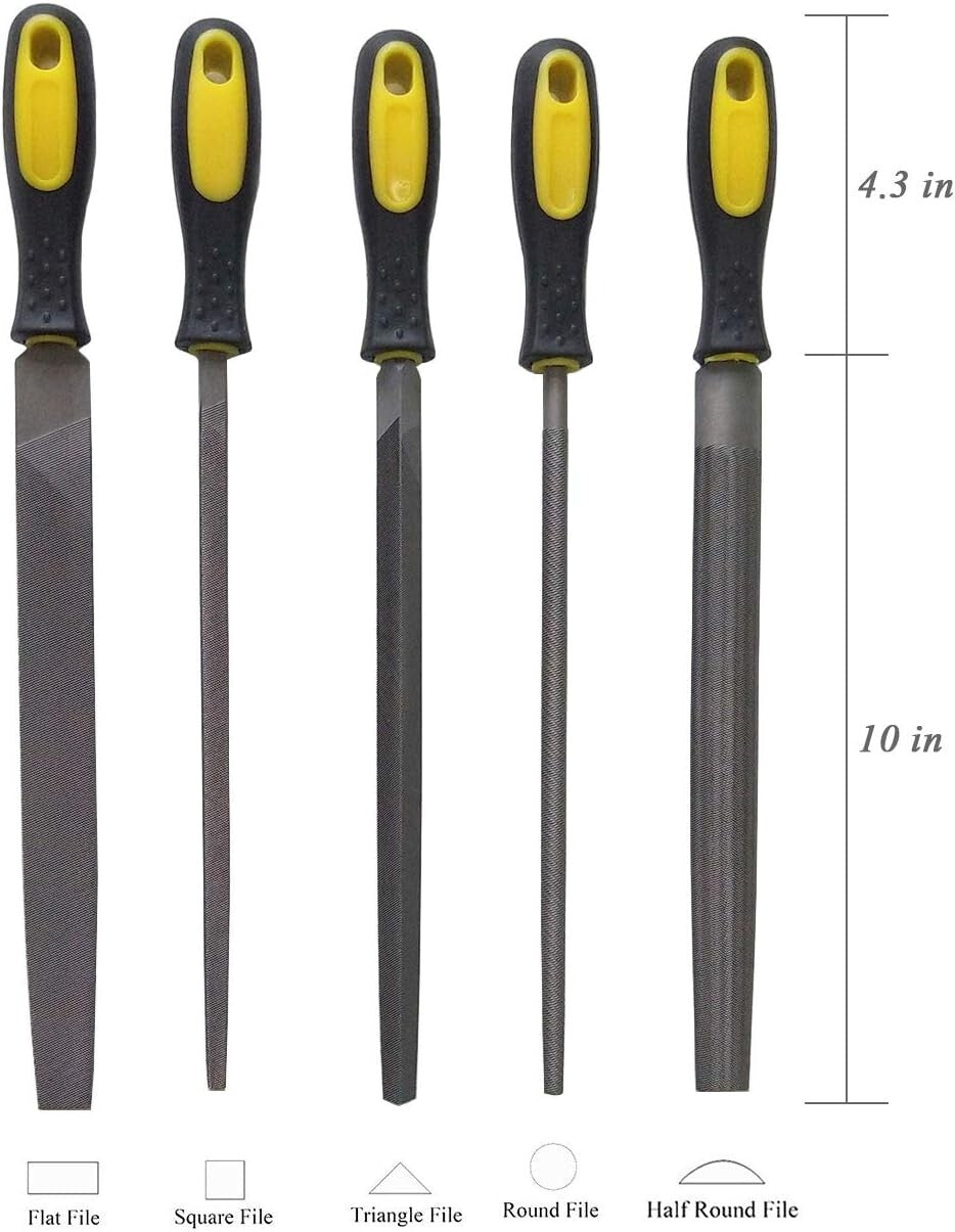 Ergonomic 10-Inch Metal File Set with Lifetime Warranty - 5-Piece Collection