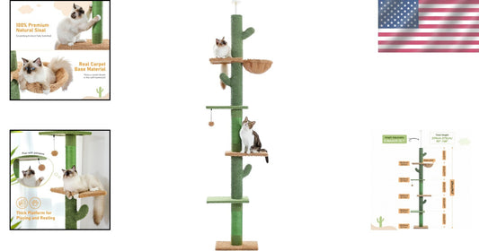 Floor to Ceiling Cat Tree - Cactus Design with Hammock & Scratching Posts