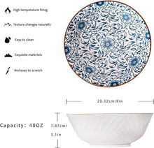 Load image into Gallery viewer, Elegant Ceramic 40 Oz Ramen Bowls Set of 4 - Blue and White Vintage Style