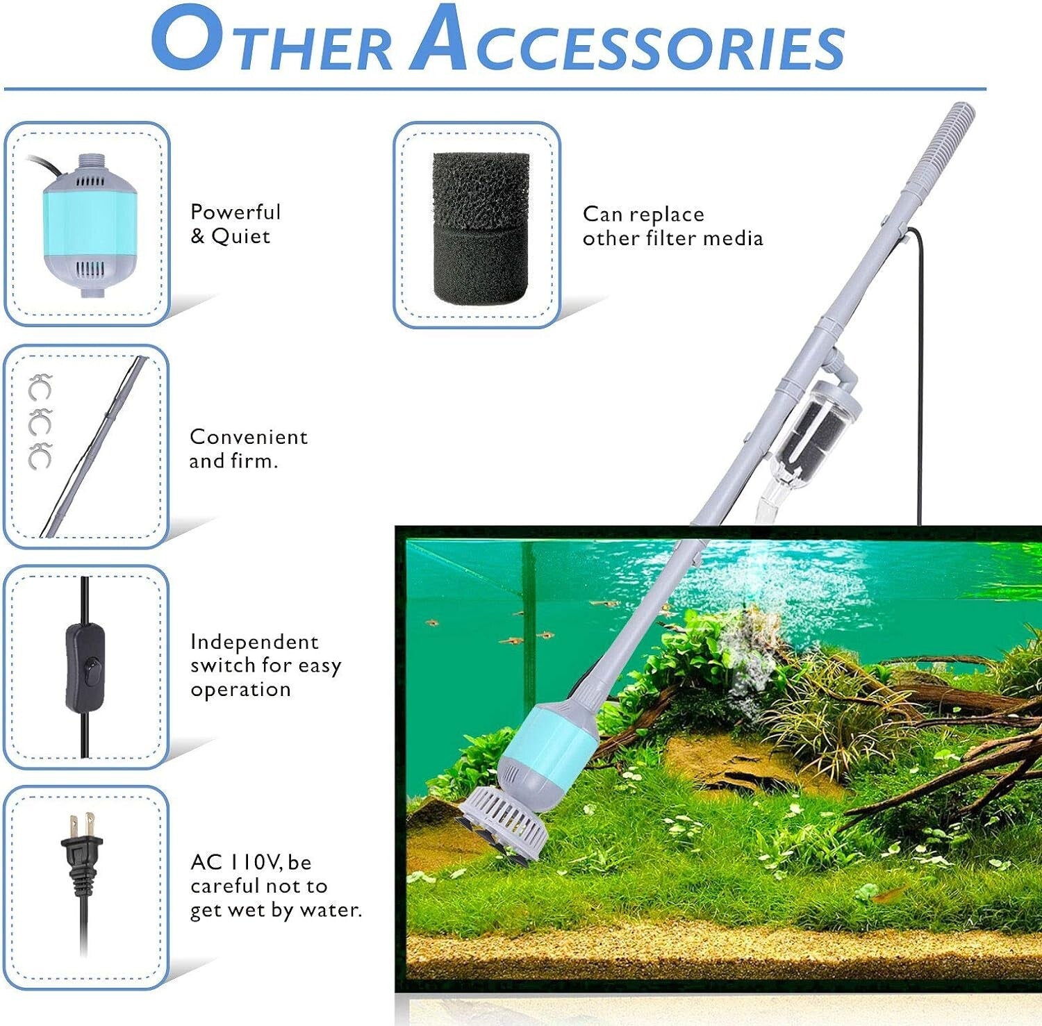 Automatic Fish Tank Cleaner with Adjustable Length - 5 in 1 Vacuum System