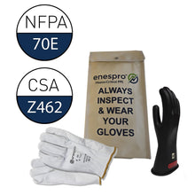 Load image into Gallery viewer, High Voltage Electrical Safety Gloves - Class 0 Rubber with Leather Protectors