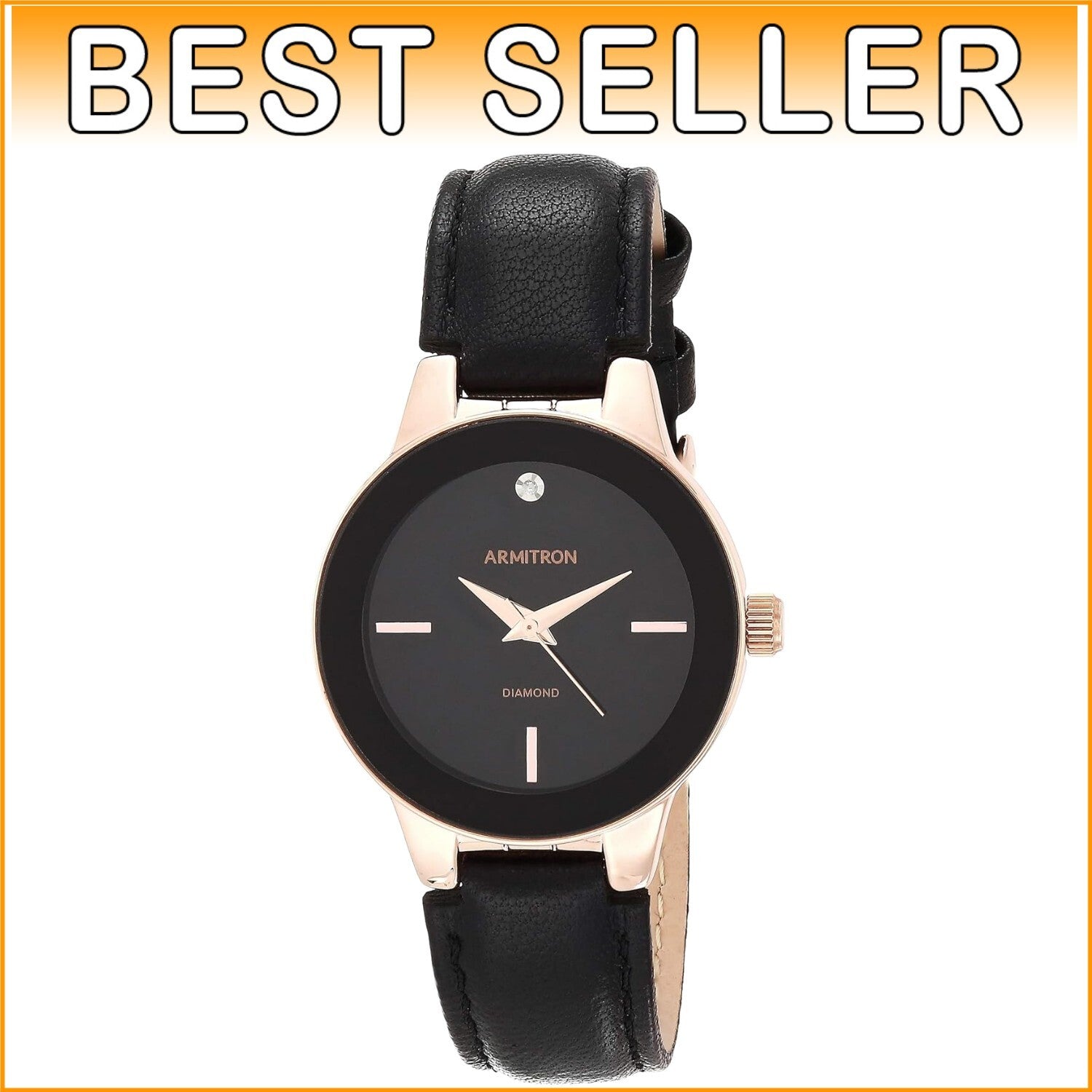 Stylish 30mm Women's Black Dial Watch with Genuine Diamond - Quartz Movement