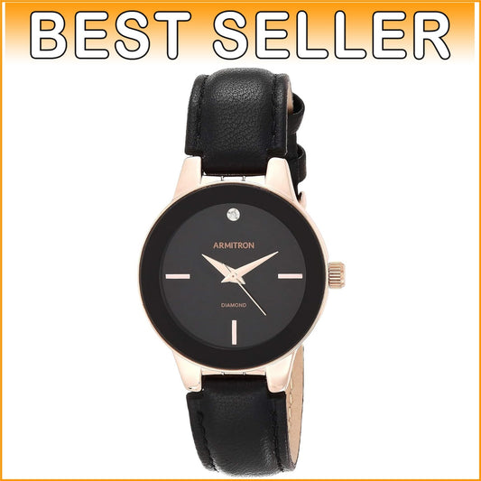 Stylish 30mm Women's Black Dial Watch with Genuine Diamond - Quartz Movement
