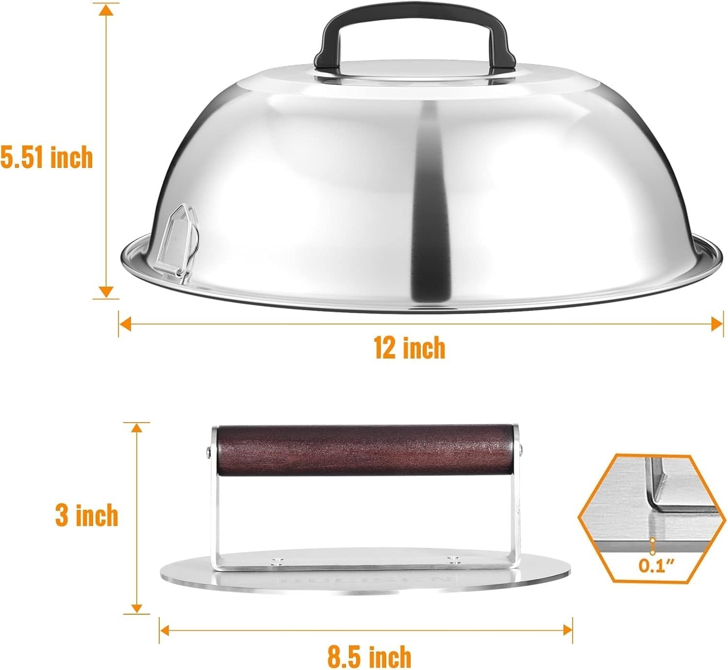 BBQ Essential: Heavy-Duty Stainless Steel Burger Press & Melting Dome 12-Inch