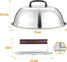 Load image into Gallery viewer, BBQ Essential: Heavy-Duty Stainless Steel Burger Press &amp; Melting Dome 12-Inch