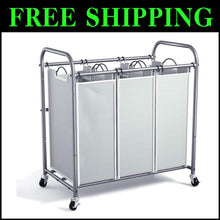Load image into Gallery viewer, Gray Laundry Hamper on Wheels - 3 Compartments &amp; Removable Bags for Easy Sorting