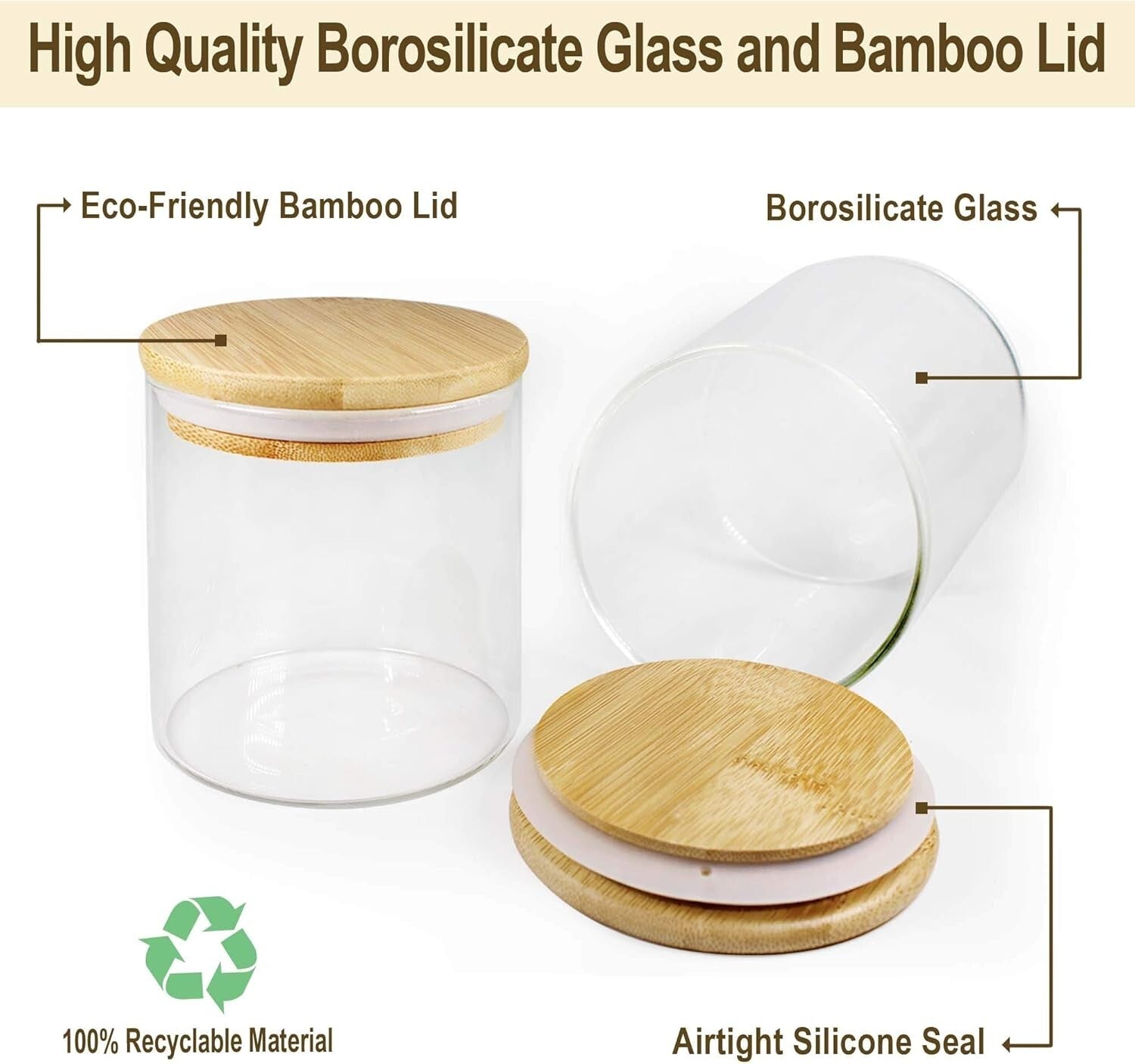 Borosilicate Glass Jars Set with Bamboo Lids - 16oz, 9-Piece Storage Collection