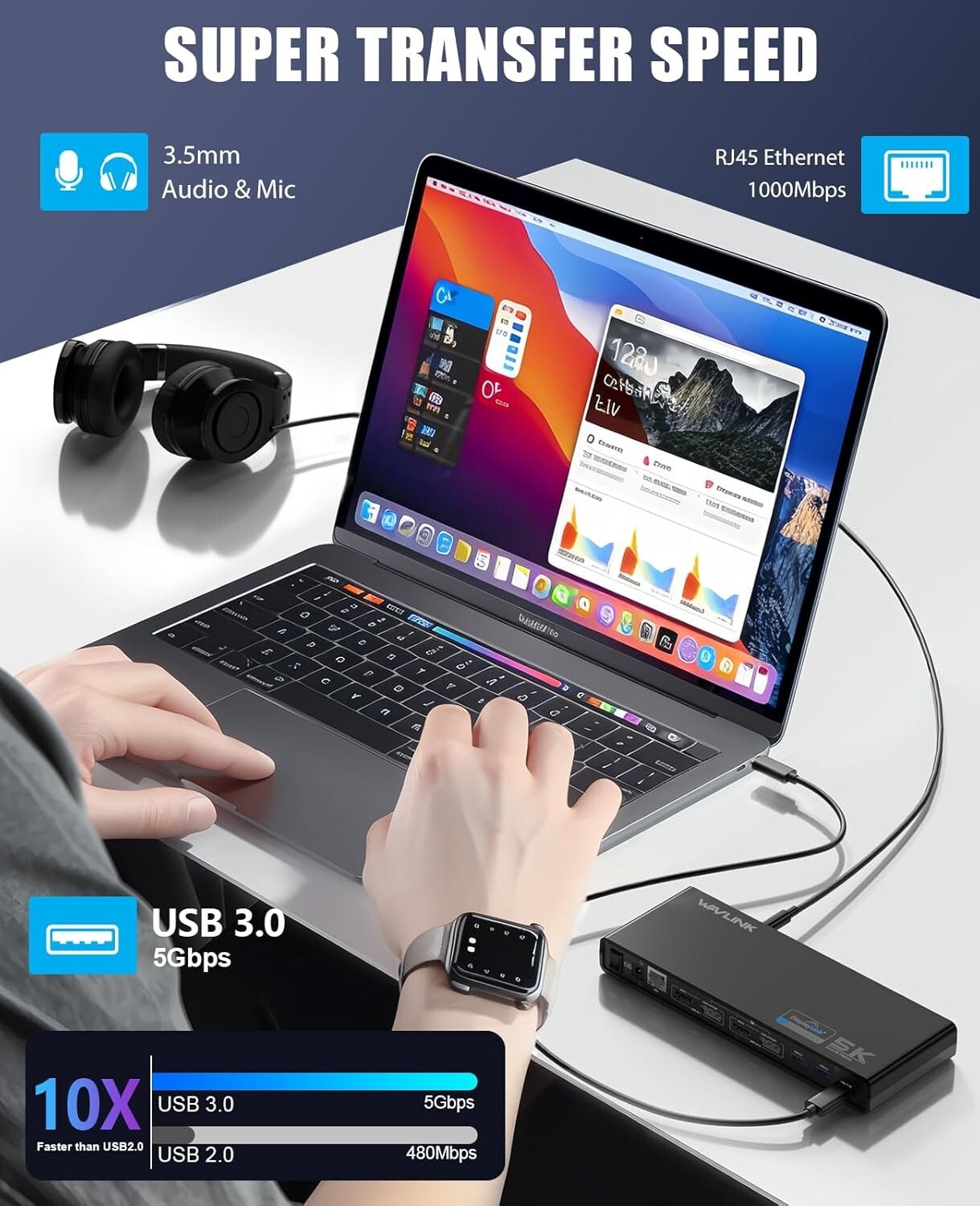 Advanced USB-C Dual 4K Docking Station: Perfect for Mac & Windows Laptops