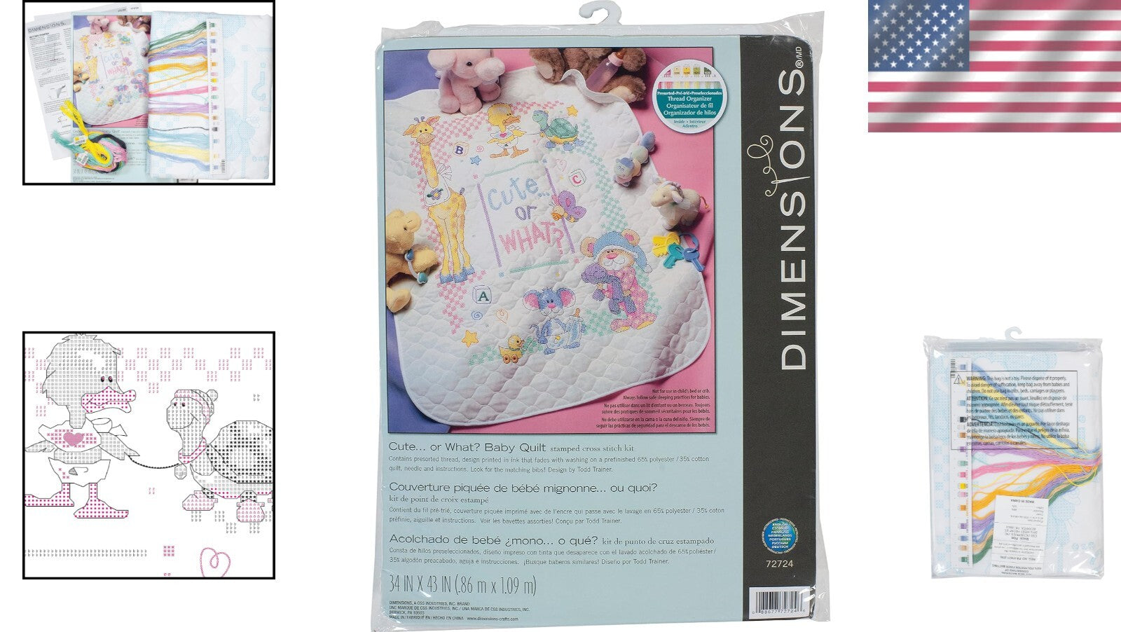 Unique DIY Stamped Cross Stitch Quilt Kit - Perfect for New Parents, 34'' x 43''