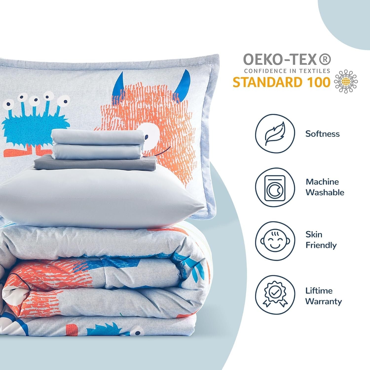 Cloud-Fluffy Kids Bedding Comforter Set - Full/Queen Multi-Piece with Monsters