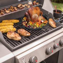 Load image into Gallery viewer, Universal Cast Iron Vertical Chicken Roaster with Roasting Pan – 11' Diameter
