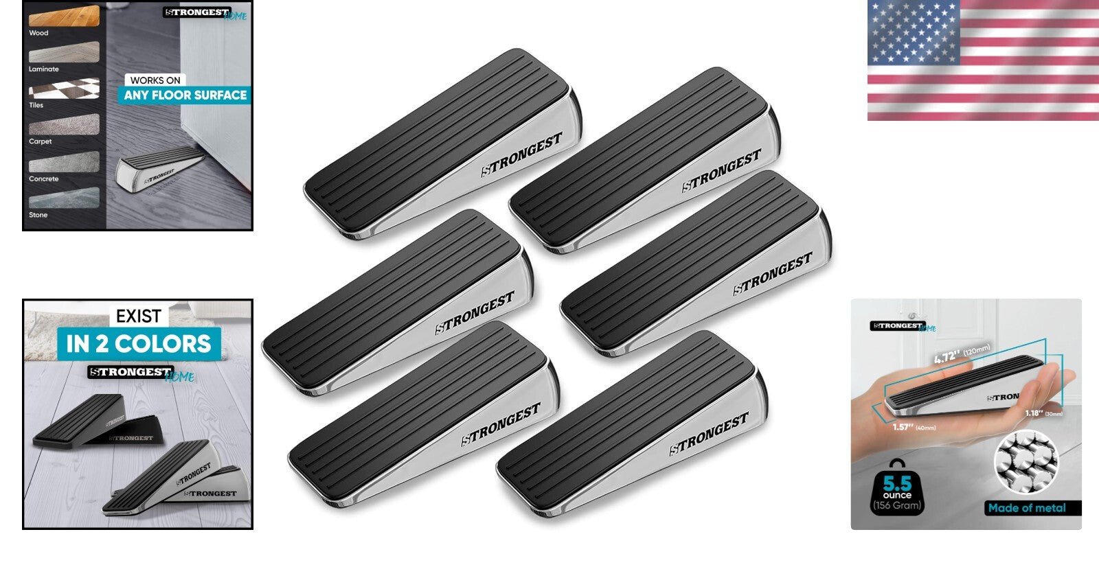 Modern Heavy-Duty Door Stop Set - Zinc Construction & Wall Protectors Included