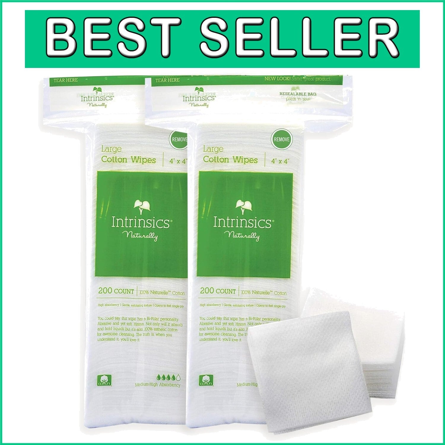 Eco-Friendly Makeup Remover Pads – 4" x 4", 400 Count Soft and Durable Cotton