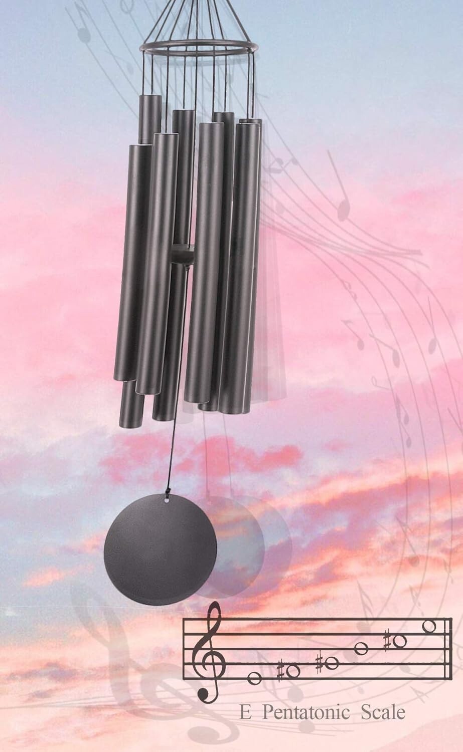Elegant Black Wind Chimes 38” - Waterproof, Adjustable for Gardens & Memorials