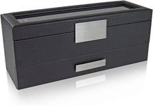 Load image into Gallery viewer, Stunning 6 Slot Men's Watch Organizer with Valet Drawer &amp; Faux Leather Interior
