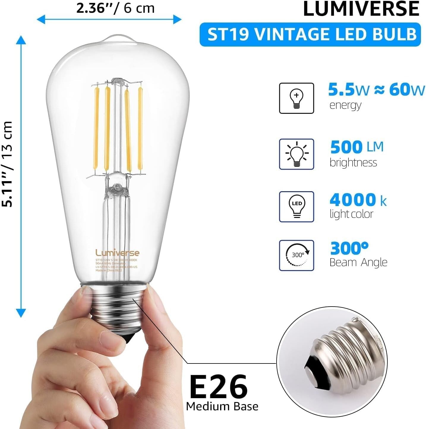 16 Pack Dimmable LED Edison Bulbs - 5.5W Cool White E26 Base for Elegant Spaces