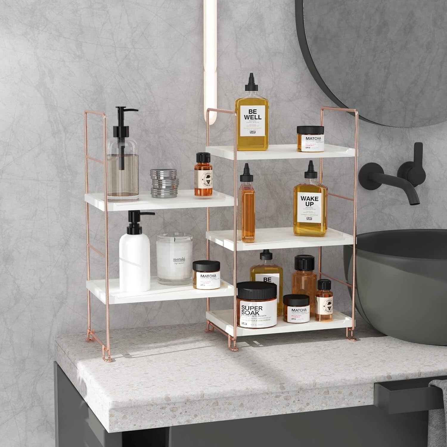 Elegant 3-Tier Bathroom Organizer - Modern Vanity and Spice Rack in Rose Gold